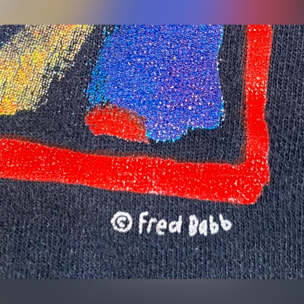 VTG 90’s Fred Babb Art Can’t Hurt You Faces Abstract Art Distressed T-Shirt Med - Picture 5 of 8